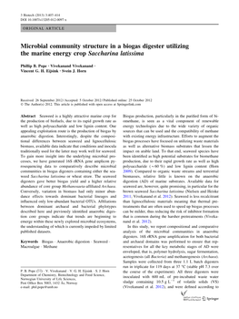 Microbial Community Structure in a Biogas Digester Utilizing the Marine Energy Crop Saccharina Latissima