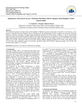 Glyptothorax Chavomensis Sp. Nov. (Teleostei: Sisoridae) with Its Congeners from Manipur, North- Eastern India