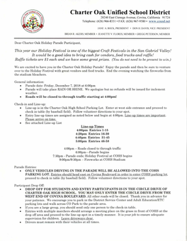 Charter Oak Unified School District 20240 East Cienega Avenue, Covina, California 91724 Telephone: (626) 966-8331 • FAX: (626) 967-9580 •