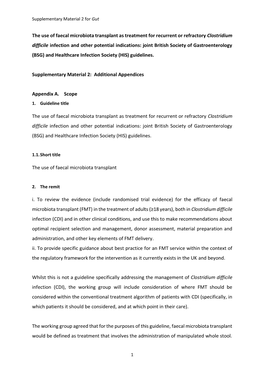 The Use of Faecal Microbiota Transplant As Treatment for Recurrent