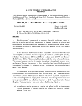 1 GOVERNMENT of ANDHRA PRADESH ABSTRACT Public Health System Strengthening