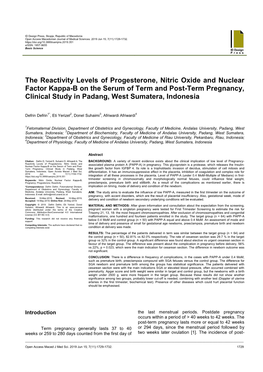 The Reactivity Levels of Progesterone, Nitric Oxide And