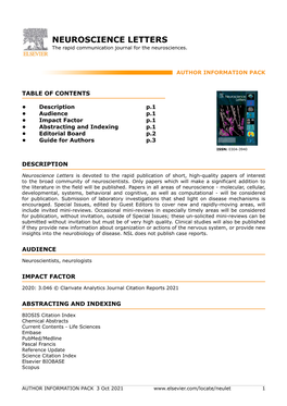 NEUROSCIENCE LETTERS the Rapid Communication Journal for the Neurosciences