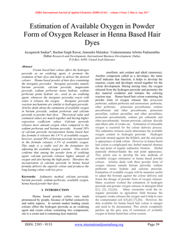 Estimation of Available Oxygen in Powder Form of Oxygen Releaser in Henna Based Hair Dyes