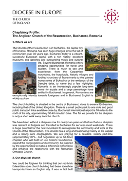 Chaplaincy Profile: the Anglican Church of the Resurrection, Bucharest, Romania