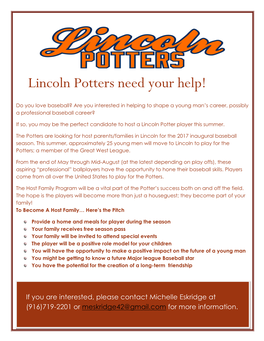 Lincoln Potters Need Your Help!