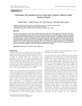Freshwater Fish Diversity and Its Conservation Status in Different Water Bodies of Nepal