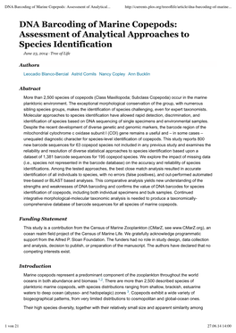 DNA Barcoding of Marine Copepods: Assessment of Analytical