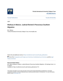 Marbury in Mexico: Judicial Review's Precocious Southern Migration