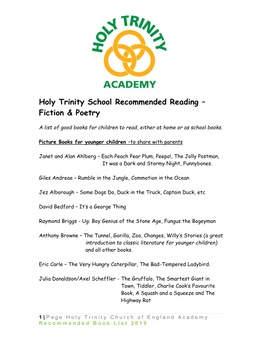 Holy Trinity School Recommended Reading – Fiction & Poetry