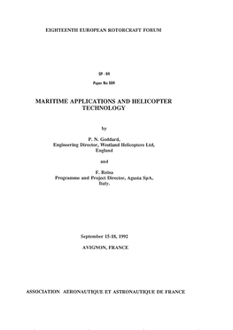 Maritime Applications and Helicopter Technology