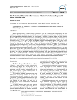 ORIGINAL ARTICLE the Probability of Karun River Environmental Pollution Due to Seismic Response of Shahid Abbaspour