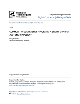 Community Solar Energy Programs: a Bright Spot for Just Energy Policy?