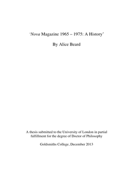'Nova Magazine 1965 – 1975: a History' by Alice Beard