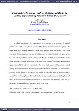 Financial Performance Analysis of Distressed Banks in Ghana: Exploration of Financial Ratios and Z-Score