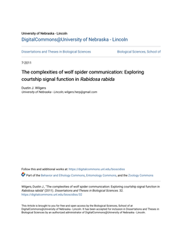 Exploring Courtship Signal Function in <I>Rabidosa Rabida</I>