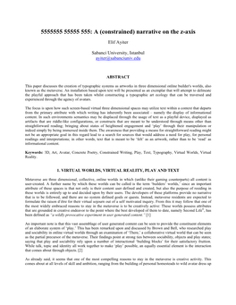 Narrative on the Z-Axis