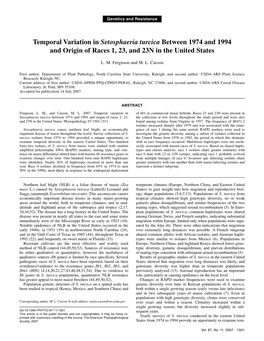 Temporal Variation in Setosphaeria Turcica Between 1974 and 1994 and Origin of Races 1, 23, and 23N in the United States