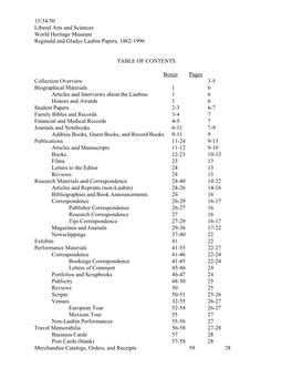 15/34/50 Liberal Arts and Sciences World Heritage Museum Reginald and Gladys Laubin Papers, 1862-1996