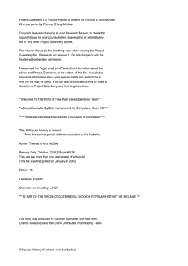 Project Gutenberg's a Popular History of Ireland, by Thomas D'arcy Mcgee #3 in Our Series by Thomas D'arcy Mcgee Copyright