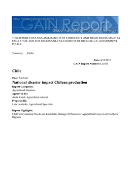 National Disaster Impact Chilean Production Chile