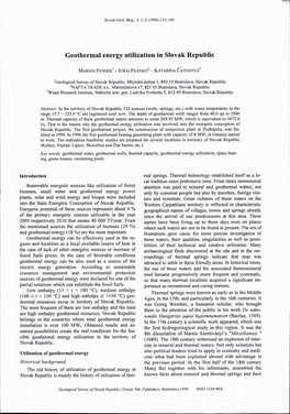 Geothermal Energy Utilization in Slovak Republic