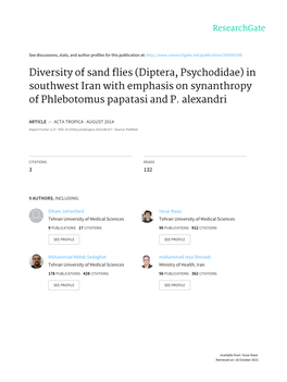 Diversity of Sand Flies (Diptera, Psychodidae) in Southwest Iran with Emphasis on Synanthropy of Phlebotomus Papatasi and P