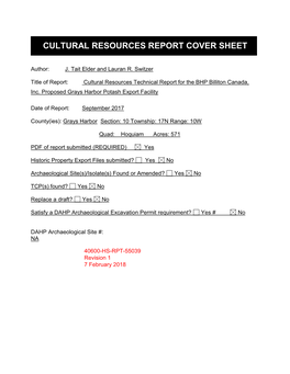 Cultural Resources Report Cover Sheet