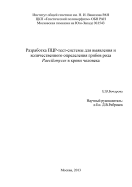 Разработка ПЦР-Тест-Системы Для Выявления И Количественного Определения Грибов Рода Paecilomyces В Крови Человека