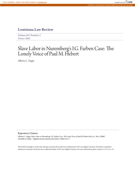 Slave Labor in Nuremberg's I.G. Farben Case: the Lonely Voice of Paul M. Hebert Alberto L