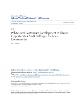 Whitewater Ecotourism Development in Bhutan: Opportunities and Challenges for Local Communities Kira E