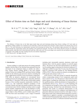 Effect of Friction Time on Flash Shape and Axial Shortening of Linear Friction Welded 45 Steel ⁎ W.-Y
