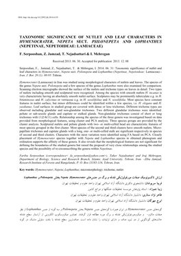 Taxonomic Significance of Nutlet and Leaf Characters in Hymenocrater, Nepeta Sect