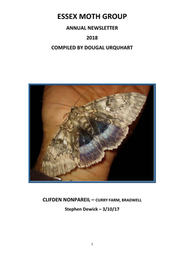 Essex Moth Group Annual Newsletter 2018 Compiled by Dougal Urquhart