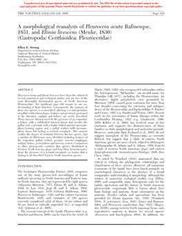 A Morphological Reanalysis of Pleurocera Acuta Rafinesque, 1831, and Eliraia Livescens (Menke, 1830) (Gastropoda: Cerithioidea: Pleuroceridae)