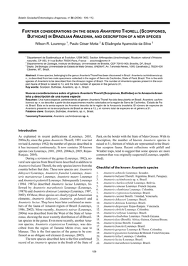Further Considerations on the Genus Ananteris Thorell (Scorpiones, Buthidae) in Brazilian Amazonia, and Description of a New Species