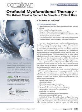Orofacial Myofunctional Therapy – the Critical Missing Element to Complete Patient Care