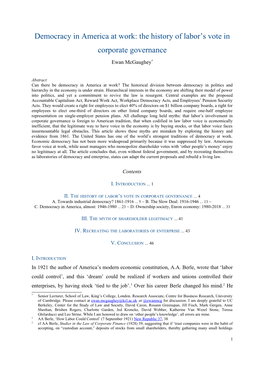 Democracy in America at Work: the History of Labor's Vote in Corporate