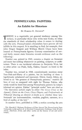 PENNSYLVANIA PAINTERS: an Exhibit for Historians