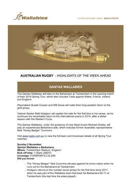 Australian Rugby Union - Media Update