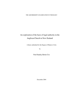 An Exploration of the Basis of Legal Authority in the Anglican Church in New Zealand