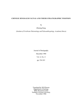 Chinese Dinosaur Faunas and Their Stratigraphic Position