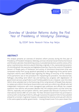 Overview of Ukrainian Reforms During Zelenskyy's First Year of Presidency