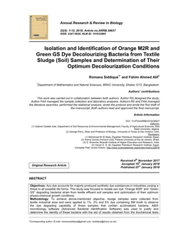 Isolation and Identification of Orange M2R and Green GS Dye