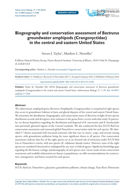 Biogeography and Conservation Assessment of Bactrurus Groundwater Amphipods (Crangonyctidae) in the Central and Eastern United States