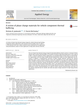 A Review of Phase Change Materials for Vehicle Component Thermal Buffering ⇑ Nicholas R