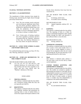 1 February 2007 CLASS 66, TEXTILES: KNITTING SECTION I