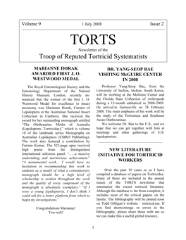 TORTS Newsletter of the Troop of Reputed Tortricid Systematists