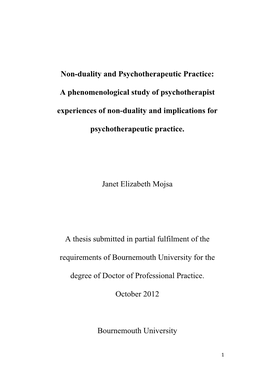 Non-Duality and Psychotherapeutic Practice