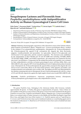 Sesquiterpene Lactones and Flavonoids from Psephellus Pyrrhoblepharus with Antiproliferative Activity on Human Gynecological Cancer Cell Lines